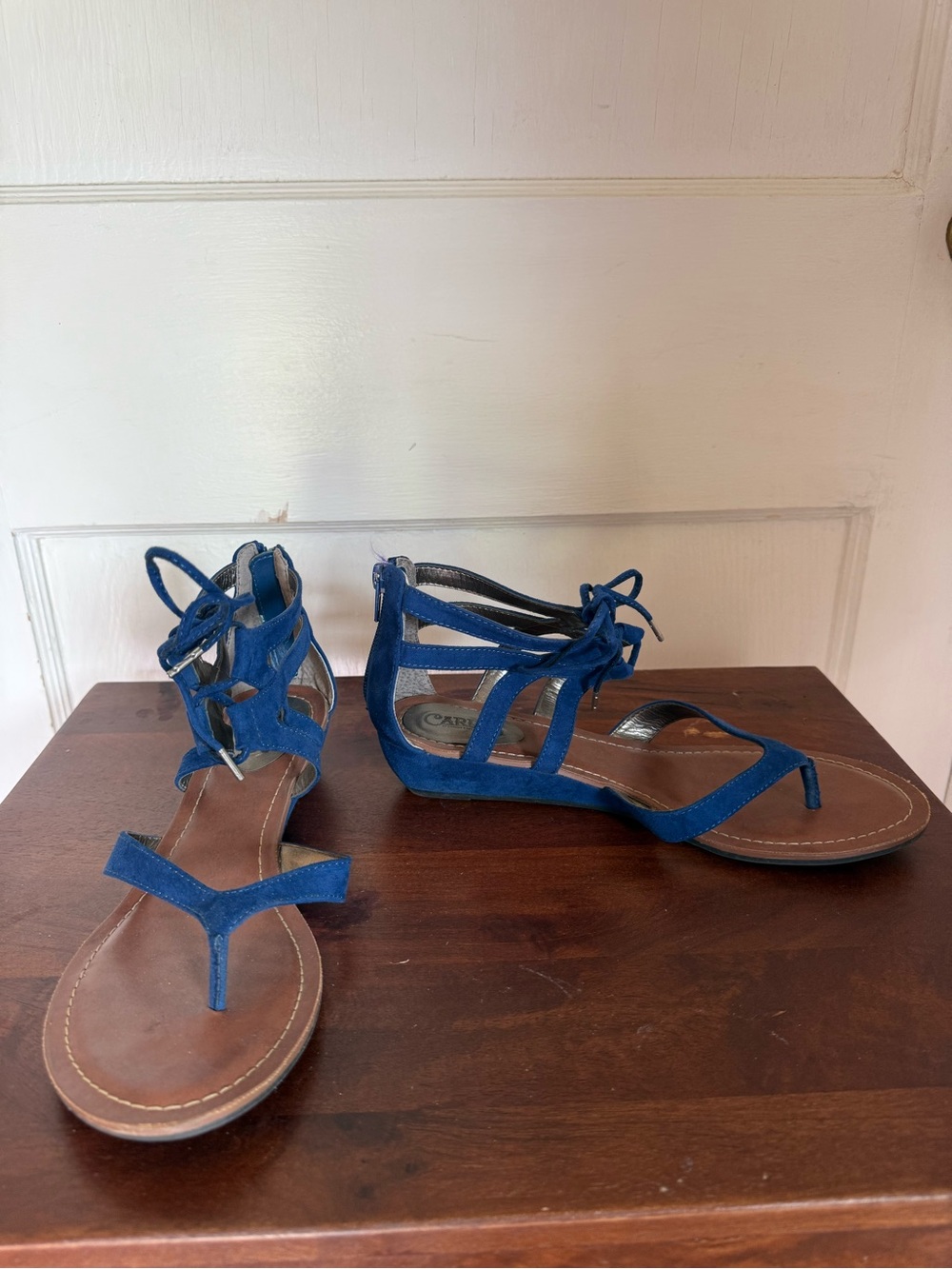 Carlos Santana blue suede-like gladiator sandals